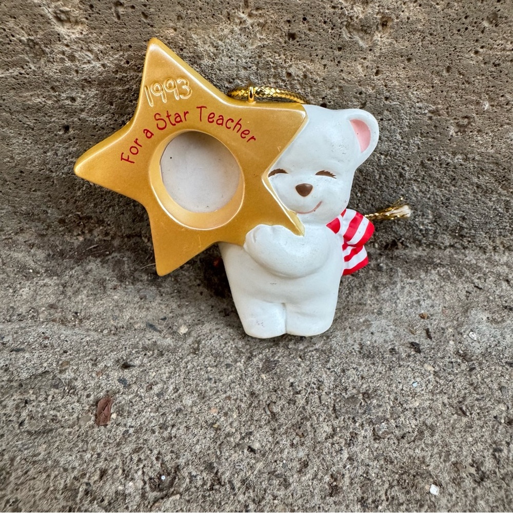 VTG Hallmark‎ Bear Photo Ornament 1993 “For a Star Teacher” Christmas Decor
